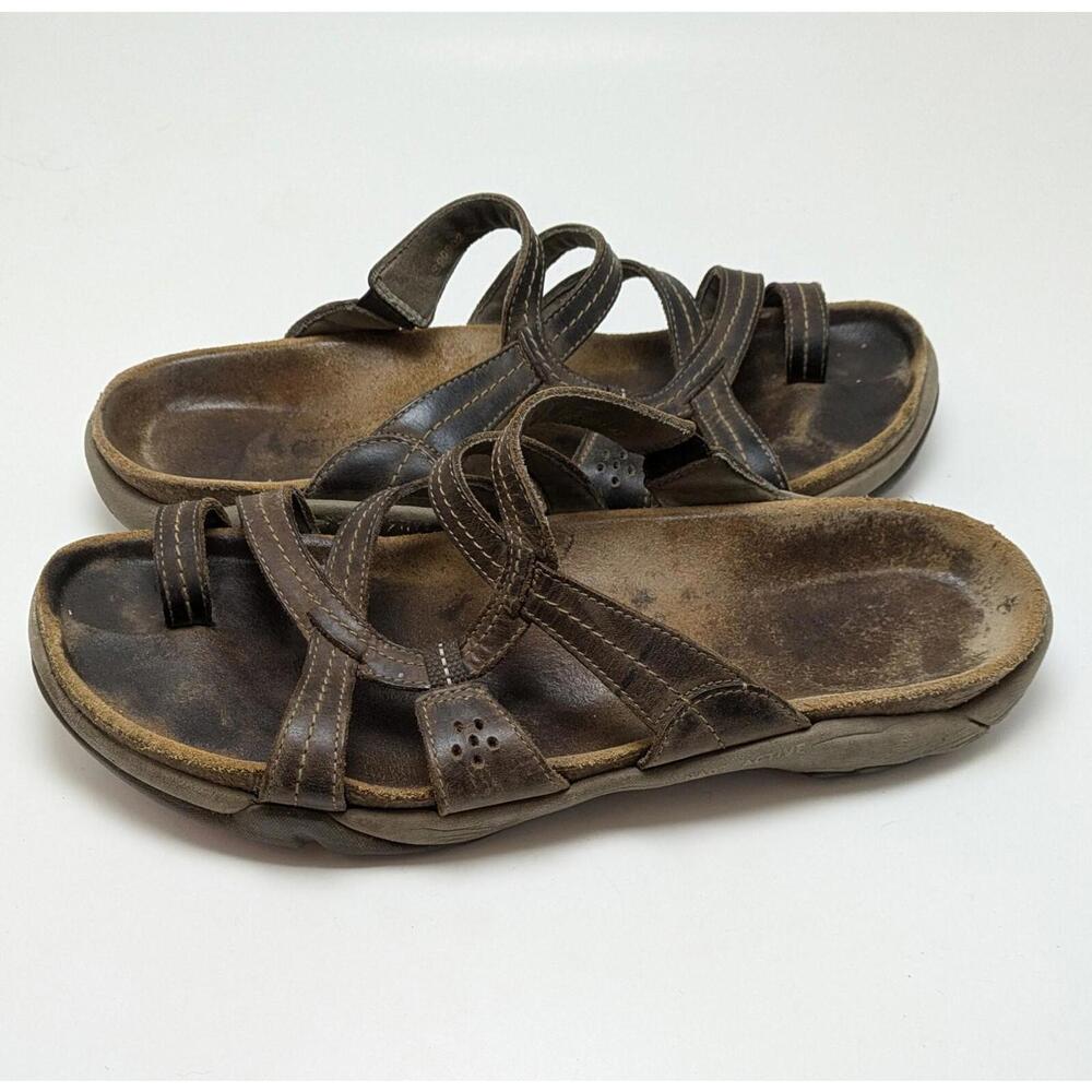 Womens Naot Brown Bison Leather Drift Strappy Insole Open Toe Sandals Size 11